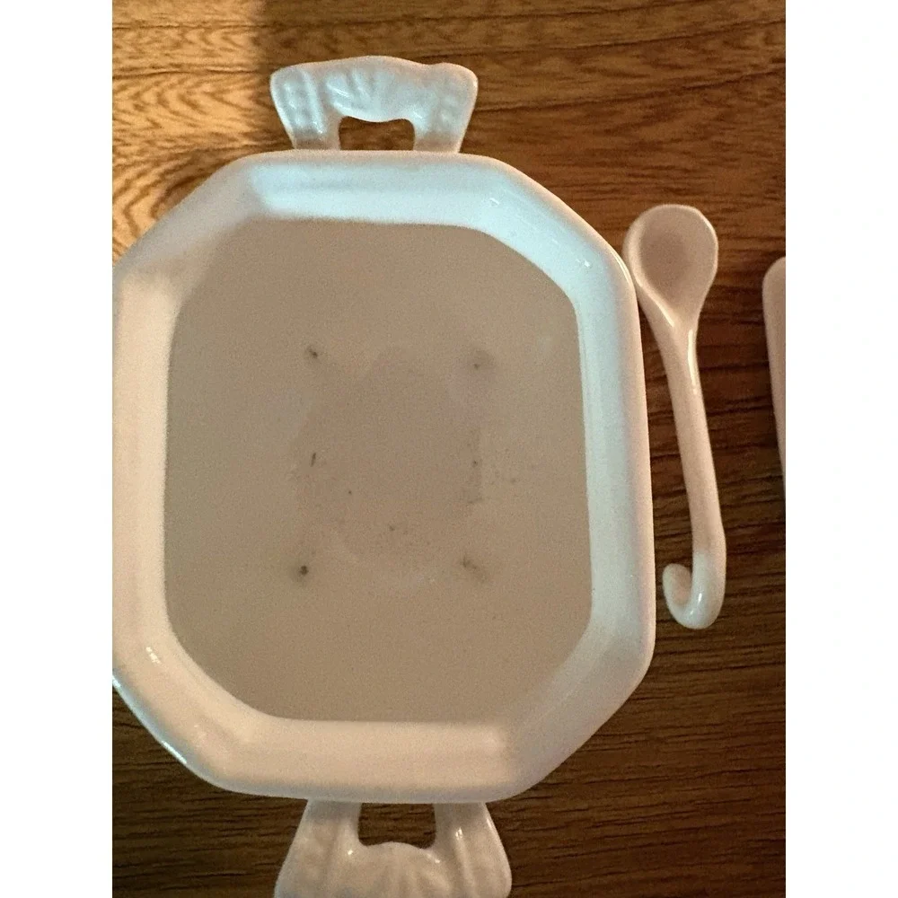 Vintage Soup Tureen Look Covered Salt Cellar With Spoon White China